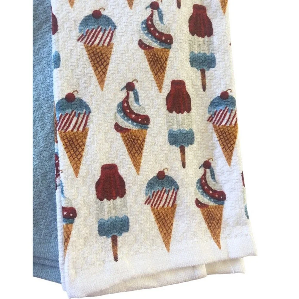 Martha Stewart Kitchen Dish Towels 4th Of July Red White Blue Ice Cream Set Of 3